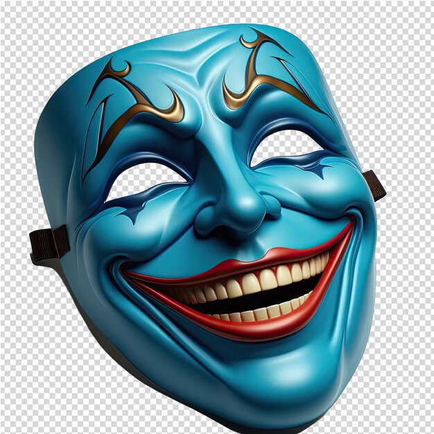 Una maschera con una maschera blu che dice la parola blu su di essa