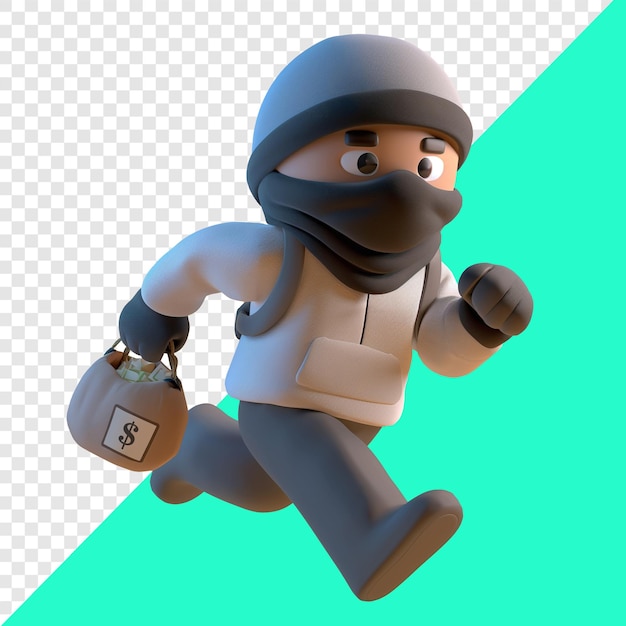 PSD masked thief carrying money 3d character design suitable for security crime and design elements