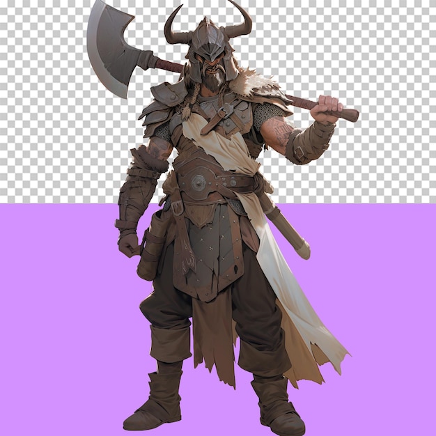 PSD masked viking warrior with battle axe isolated object transparent background