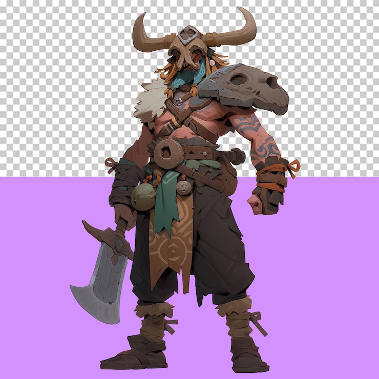 PSD masked viking warrior with horned helmet game asset isolated object transparent background