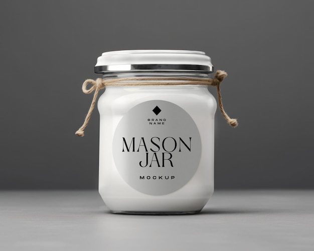 PSD mason jar mockup on a table with editable label