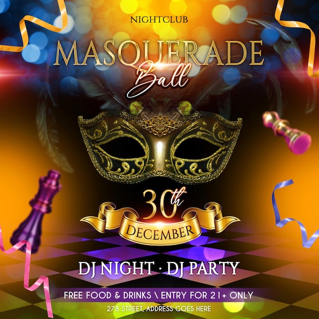 PSD masquerade ball flyer template i instagram post psd