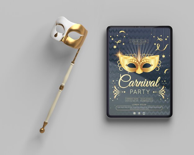 PSD masquerade party mock-up and mask on stick