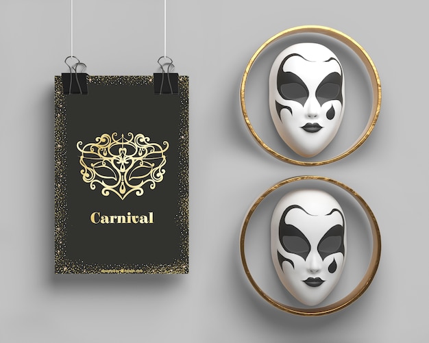 masquerade party mock-up and masks in rings