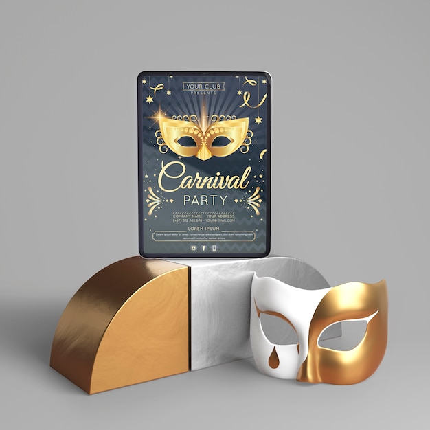 PSD masquerade party mock-up with mask and abstract object