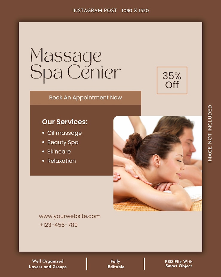 PSD massage and spa social media and instagram post design template
