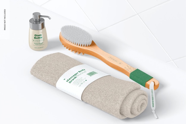 Massager body brush with handle mockup, perspective