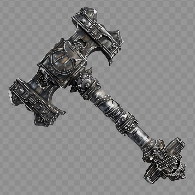PSD massive titanium warhammer reinforced with adamantine and ca game asset isolated concept png design