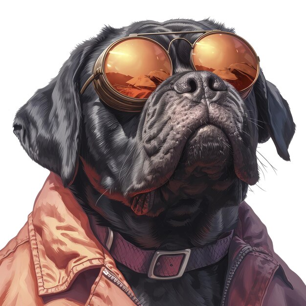 A mastiff in large heavyduty construction glasses isolate images white background