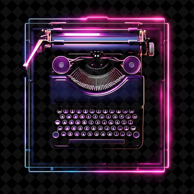 PSD maszynę do pisania z włączonymi światłami neonowymi i słowami 