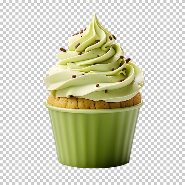 Matcha cupcake geïsoleerd op een transparante achtergrond.