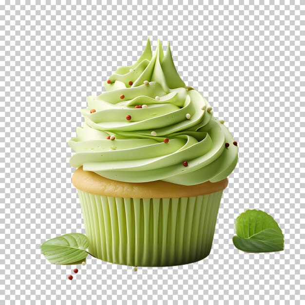 PSD matcha cupcake izolowany na przezroczystym tle.