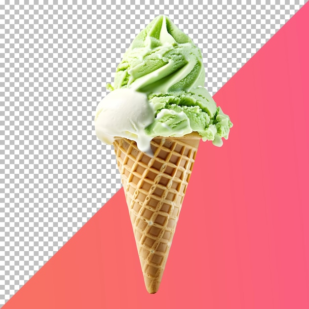 PSD matcha aromatizzato soft serve ice cream clipart in cono isolato su sfondo trasparente