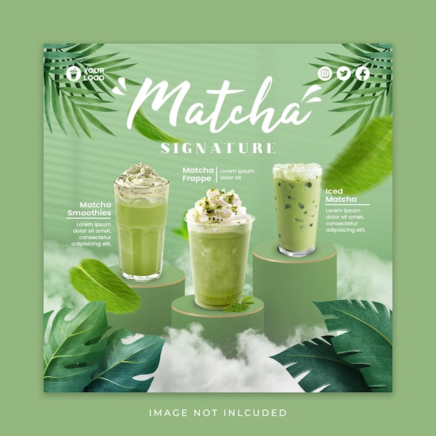 Matcha Groene thee Dranken Social Media Instagram-sjabloonpromotie voor café en restaurant