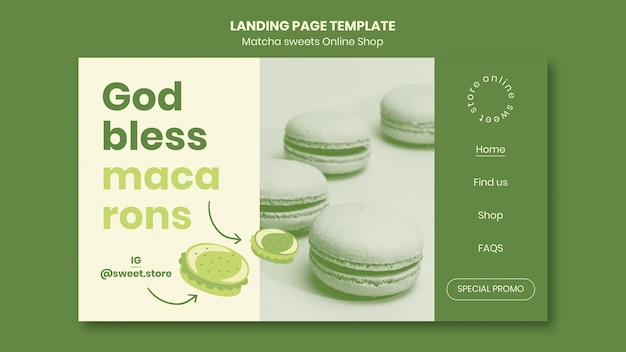 PSD pagina di destinazione del modello di dolci matcha