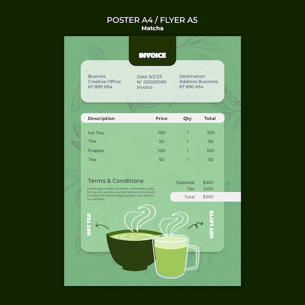 PSD matcha tea drink invoice template