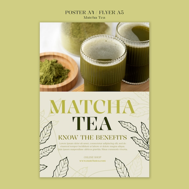 PSD matcha tea drink poster template