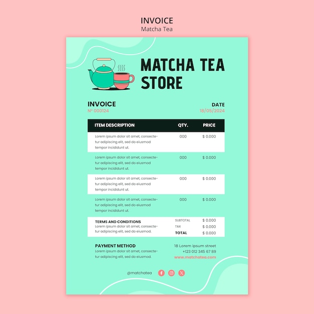 Matcha tea  invoice template