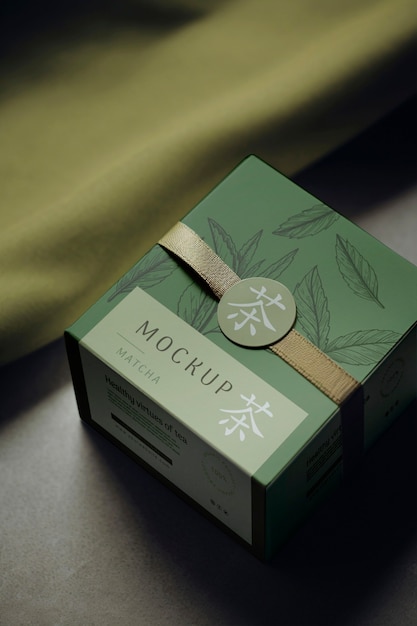 Matcha tea packaging mockup design