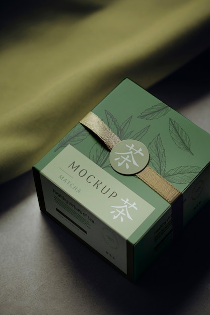 PSD matcha tea packaging mockup design