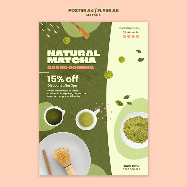 PSD modello di poster del tè matcha