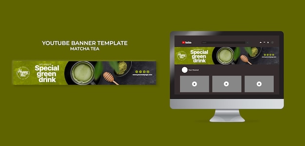 PSD matcha tea youtube banner template