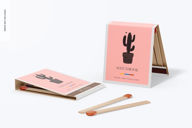 Matchbook mockup, in piedi e lasciato cadere