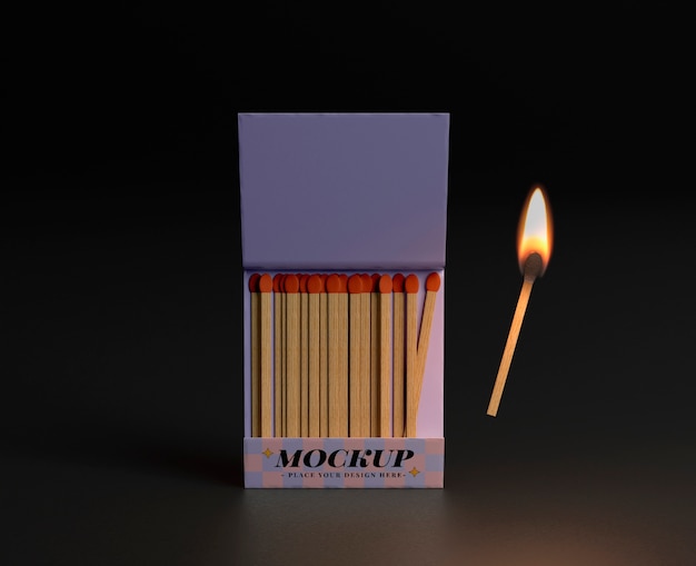 PSD matchbox with wooden match on fire