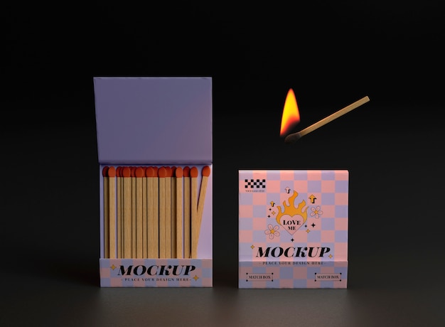 PSD matchbox with wooden match on fire