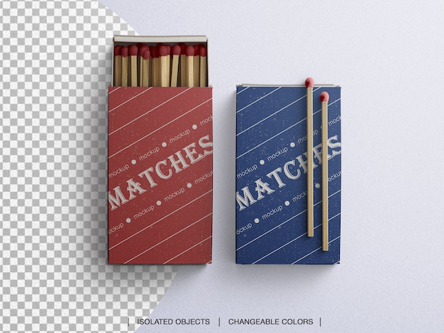 Matches box mockup top view isolated