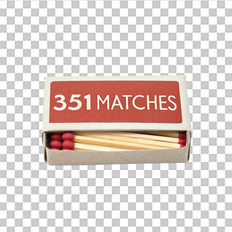PSD matches with fire label isolated on transparent background