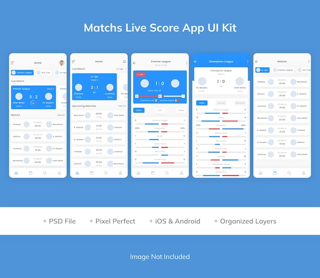 PSD matchs live score app ui kit