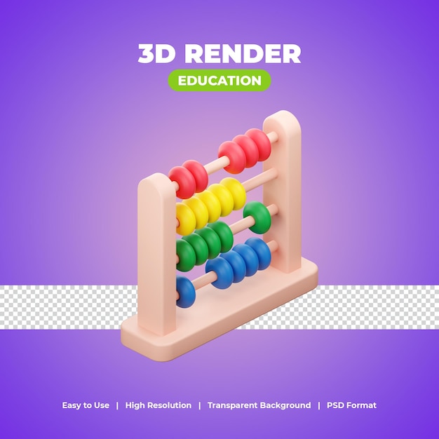 Math abacus with 3d render icon illustration