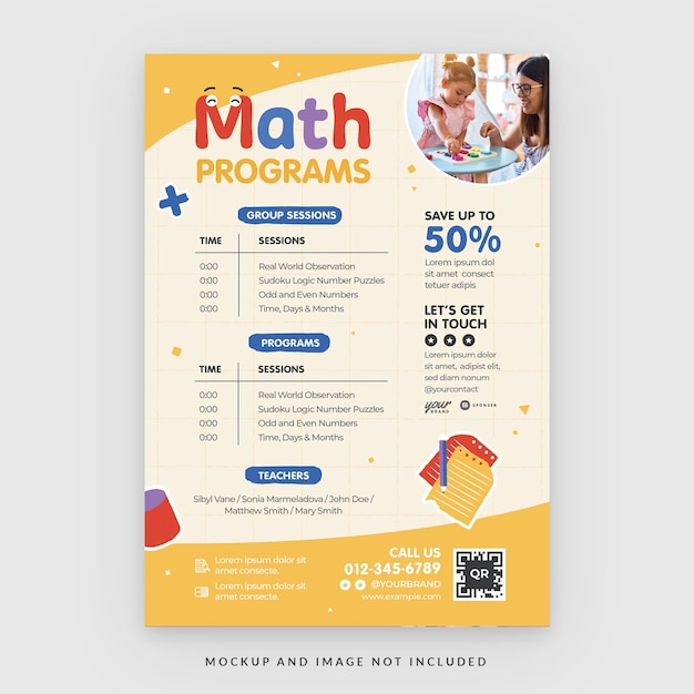 PSD math for kids learning education flyer template in psd v2