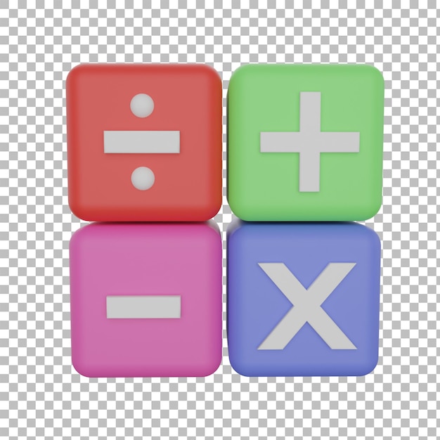 Math operation Cube center view with transparent background