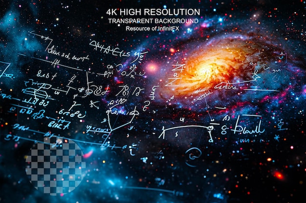 PSD mathematical and physical formulas galaxy textured on transparent background