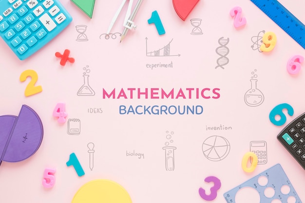 Mathematics background with shapes and calculators