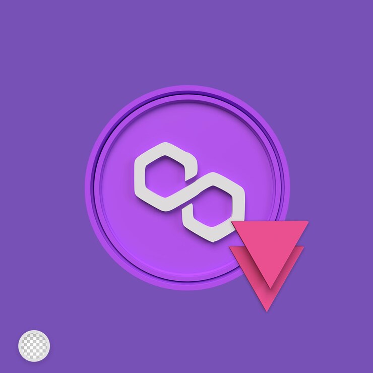 PSD matic cryptocurrency going down 3d render illustration
