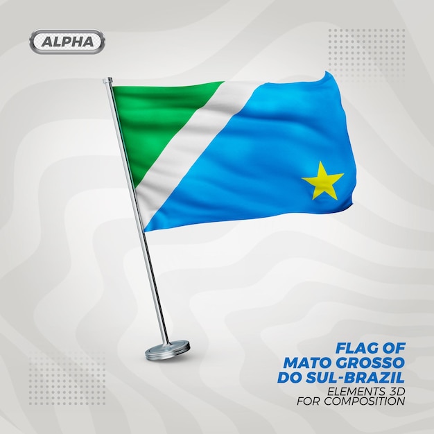 PSD mato grosso do sul realistic 3d textured flag for composition