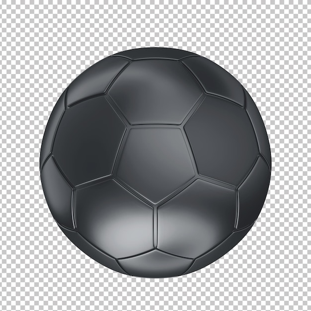 Pallone da calcio nero opaco con riflessi brillanti e sfondo trasparente