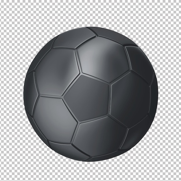 Matte black soccer ball with shiny highlights and transparent background