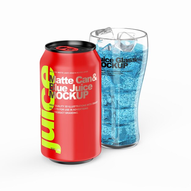 Matte can and juice glass mockup