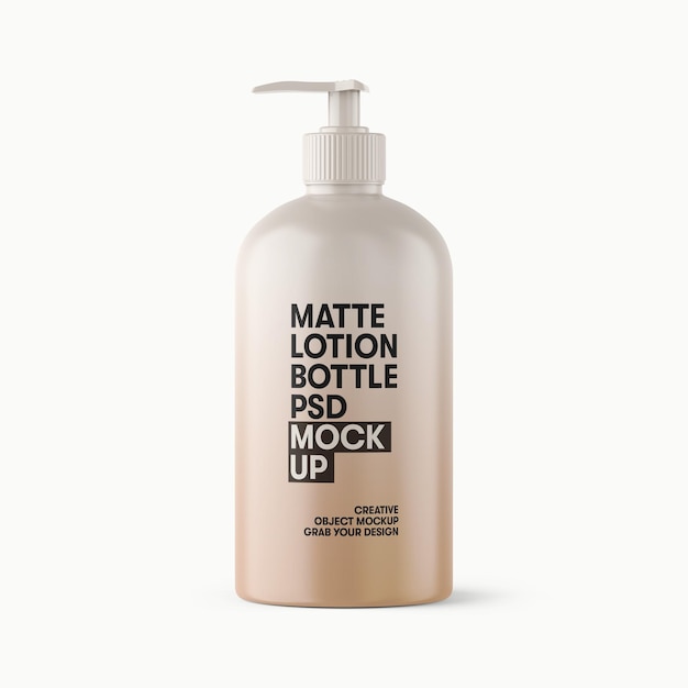 PSD matte cosmetic bottle with metallic pump mockup