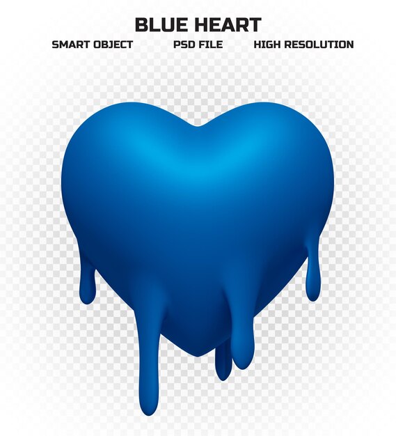 PSD matte melting blue heart in high resolution for decoration