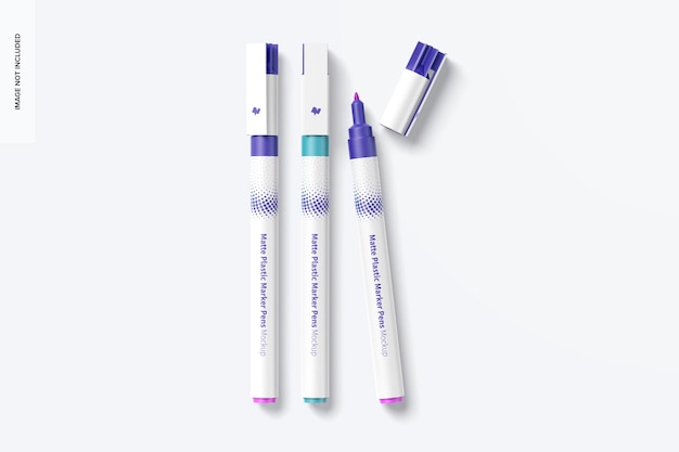 Matte Plastic Marker Pens Mockup, Front View