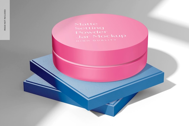 matte setting powder jar mockup, on podium