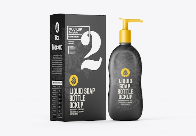 Matte soap bottle with box mockup