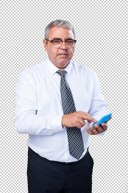 PSD mature man calculating something