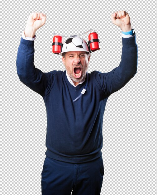 PSD mature man cheering his soccer team