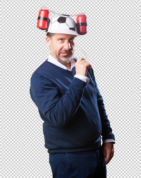 Mature man drinking and cheering a team